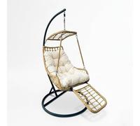 YOEVU - Silla Colgante con Soporte | Reposapiés Integrado | Estructura de Acero Reforzada | Cojín Acolchado Ergonómico | Diseño Boho para Interior y Exterior | Grande | Acero Aleado | Beige