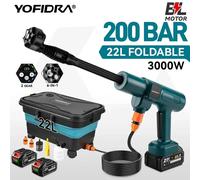 YOFIDRA 6 en 1, Lavadora a Presión Inalámbrica de 200 Bar, Pistola de Agua con Cubeta, Limpiador de Autos, Pistola Rociadora para Batería Makita 2 Battery Style B