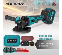 YOFIDRA-amoladora angular eléctrica sin escobillas, 2 en 1, 125mm, 3 engranajes, pulidora de carpintería, máquina cortadora, herramienta eléctrica para Pin de batería Makita 1xBattery Set