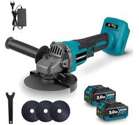 Yofidra Amoladora Batería, Ø125mm Amoladora Angular Bateria sin Escobillas con Cargador, 5600RPM | 3 Velocidades | 2 Baterías 3000mAh | 600W Amoladora inalámbrica para Cortar, Pulir y Lijar