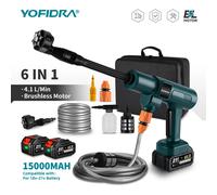 YOFIDRA-pistola rociadora de agua eléctrica de alta presión, sin escobillas, 200bar, 3500W, 6 en 1, lavadora limpia de coche, herramienta de jardín para Pin de batería Makita 2xBattery Set