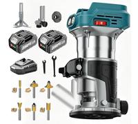 Yofuly Fresadora para Madera Compatible con Baterías Makita de 18V, Rebajadora Eléctrica con 2 Baterías de 4,0Ah | 6 Velocidades | 28000 RPM, Fresadora de Mano 6 Fresas de 6,35mm para Carpintería