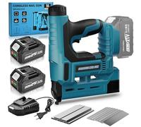 Yofuly Grapadora Eléctrica Compatible con Baterías Makita de 18V, 2 Baterías 4000mAh, 18GA 2 en 1 Pistola de Clavos Profundidad Ajustable, Clavadora Bateria con 1000 Clavos y 1000 Grapas para Madera