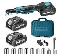 Yofuly Llave de Carraca Compatible con Baterías Makita de 18V, 2 × 4000 mAh Baterías Carraca Electrica 3/8" 60 Nm, 320RPM Llave de Trinquete con 9 Llaves de Vaso, Disparador de Velocidad Variable