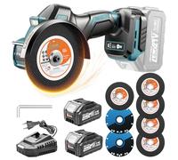 Yofuly Mini Amoladora Angular Batería 100mm Compatible con baterías Makita de 18v, 3 Velocidades 18000RPM Radial Pequeña Eléctrica con 7 Discos de Cort, 2 Baterías de 4,0 Ah
