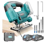 Yofuly Sierra de Calar Compatible con Baterías Makita de 18V, Caladora con 2 * 2000mAh baterías, Corte ± 45°, 6 Piezas de Cuchillas Sierra Calar Inalámbrica para Madera, PVC, Metal