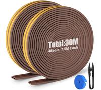 YOMAIS Tira de sellado autoadhesiva anticolisión,30 metros de largo（4×7.5m）, 1 tijera y 1 cinta métrica como regalo, utilizada para bloquear grietas y huecos en puertas o ventanas, marrón