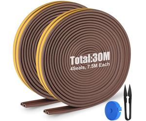 YOMAIS Tira de sellado autoadhesiva anticolisión,30 metros de largo（4×7.5m）, 1 tijera y 1 cinta métrica como regalo, utilizada para bloquear grietas y huecos en puertas o ventanas, marrón