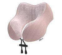 Yomisee Almohada cervical de avión, cojín de viaje para coche, de espuma viscoelástica con funda aterciopelada, cojín cervical para adultos, para viajes, camping, oficina y casa (rosa)