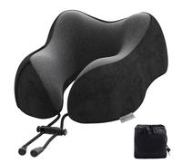 Yomisee Almohada cervical de avión, cojín de viaje para coche, de espuma viscoelástica con funda aterciopelada, cojín cervical para adultos, para viajes, camping, oficina y casa (negro)