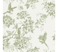 Yomshi Rollo de plástico con reverso adhesivo, color verde, vintage, 44 x 1000 cm, diseño de pájaros y flores, autoadhesivo, fácil de aplicar, película de vinilo grueso extraíble para muebles, paredes