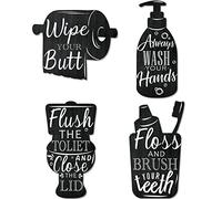 Yookeer 4 piezas de decoración de pared de baño negro de madera para decoración de pared, cepillo de lavado de hilo dental, accesorios de baño vintage, decoración de baño, hogar, lavandería