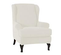 YOPOIY Estiramiento de 2 Piezas Funda de Sillón Funda Orejero Ajustado Grueso Suave Funda de Sillón Orejero Funda Cubre Sillón con Fondo elástico Lavable a máquina -Blanco Crema