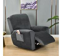 YOPOIY Lujosa Terciopelo Funda de Sillón Relax, 4 Piezas Funda de Sillón Elástica Funda de Sillón Relax con Bolsillos Lavable Funda para Sillón reclinable para Estar -Gris Oscuro-Talla única