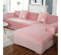 YOPOIY Terciopelo Fundas para Sofa Chaise Longue, Estiramiento Grueso Fundas Sofas Cheslonge Ajustables, Antideslizante Fundas De Sofá Chaise Longue Protector-Rosa-3+3 plazas