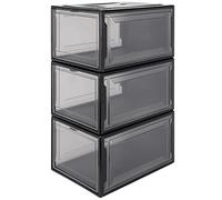YORBAY Cajas de Zapatos apilable, Paquete de 3, Transparente Plástica，Organizador de Cajas de Almacenamiento de Zapatos Negro