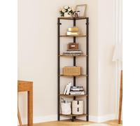 Yorbay Estantería de esquina con 6 estanterías Estantería para Libros: Estante de almacenamiento multifuncional para cocina, sala de estar, dormitorio, oficina - Estante de pie, estante para baño