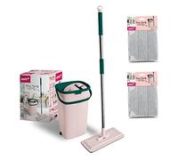 York Mopa Plana con Cubo y Mango, Microfibra, Rosa-Verde
