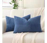 Yosodeko Fundas de almohada lumbar de 12 x 20 pulgadas de denim azul, paquete de 2 fundas de cojín de corduroy suave con textura de patchwork, decoración rústica para el hogar, funda de cojín