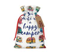 You Make Me Happy Camper - Bolsa de regalo con cordón para remolque, bolsa de regalo artística de tela de Navidad, encantadora bolsa de arpillera para todas las ocasiones