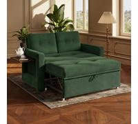 YOUDENOVA Sofá Cama 3 en 1, Sillón Cama multifunción, Sofá reclinable con Respaldo Regulable en 5 Posiciones, Sofá Cama para 2 Personas con Mesa y Bolsillos Laterales, Pana Verde