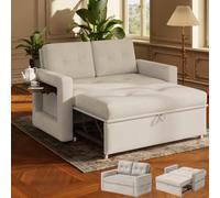 YOUDENOVA Sofá Cama 3 en 1, Sillón Cama multifunción, Sofá reclinable con Respaldo Regulable en 5 Posiciones, Sofá Cama para 2 Personas con Mesa y Bolsillos Laterales, Chenilla Beige