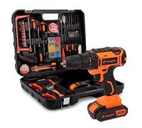 Yougfin Juego de taladros, kit combinado de herramientas eléctricas con 2 baterías y cargador, juego de taladro inalámbrico alimentado por batería de 20 V con 114 herramientas manuales, caja de