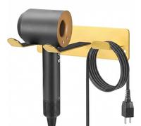 YOUGRIDDA Soporte de Pared para Secador de Pelo, Acero Inoxidable 304, con Gancho para Cable y Almohadilla Antideslizante, Fácil Instalación sin Taladros o con Tornillos(Dorado)