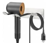 YOUGRIDDA Soporte de Pared para Secador de Pelo, Acero Inoxidable 304, con Gancho para Cable y Almohadilla Antideslizante, Fácil Instalación sin Taladros o con Tornillos (Plata)