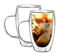 Youngever 2 Paquetes 450ML Tazas de Café Doble Pared, Vasos Transparentes de Cristal