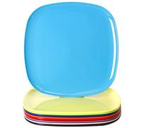 Youngever Paquete de 9 platos de plástico de 10 pulgadas, platos cuadrados grandes, platos de cena, juego de 9 (9 colores arcoíris)