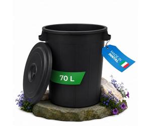 YourCasa Cubo de basura de 70 l, con tapa con cierre, con asas de transporte para jardín, contenedor de comida o de lluvia, pequeño cubo de basura universal