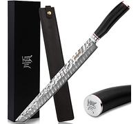 YOUSUNLONG Cuchillo para rebanar Sujihiki Ultimate de 13 pulgadas (330 mm) - Acero Damasco VG10 martillado japonés - Mango de madera de plomo natural con funda de cuero
