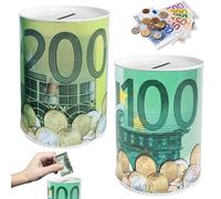 YOUYIKE Hucha Lata Infantil Billetes Euro, Huchas Decorativas Billete, 10 x 7.5 CM Alcancía de Metal, Alcancía de Ahorro para Decoración del Hogar