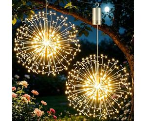 Yowin - Lote de 2 luces de fuegos artificiales de 198 LED de alambre de cobre, 8 modos, con mando a distancia, luces colgantes impermeables para decoración de interiores y exteriores