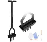 Yoxovo - Aireador de césped, aerificador para césped con bandeja de recolección, herramienta de limpieza y guante, aireador de césped manual de 95 cm con mango en T, escarificador de césped manual