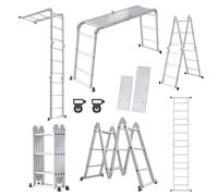 YRHome - Escalera multiusos 6 en 1, de aluminio, articulada, plegable, escalera de tijera, 340 cm, multifuncional, con plataforma, hasta 150 kg de capacidad, 4x3 peldaños, plateada