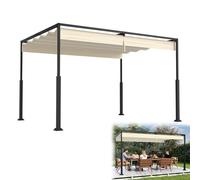 YRHome Pérgola de 3 x 4 m con toldo corredizo, de acero y poliéster, resistente al agua y al invierno, techo de terraza independiente con robustas columnas de metal, protección solar para terraza y