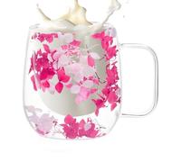 YRTUOP Vasos de Vidrio de Doble Pared Taza de café térmica con flor seca | Vaso transparente aislante de calor y tazas de té aislantes de doble capa con asa 250ml Para Té Leche Latte