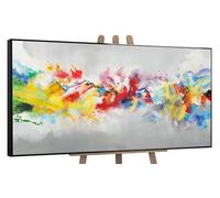 YS-Art Pintura hecha a mano Una vida llena de color Decoración de pared salon modern Brillantes colores del arco iris en estilo acuarela con marco 160x80 cm