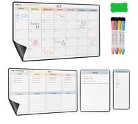 YSANCOR® Pack Calendario Magnético Nevera que incluye Planificador Mensual A3 + Organizador Semanal A4 + Notas A5 + Lista Compra 8x20Cm | 4 Rotuladores + 1 Borrador de Regalo! (PACK_PLANNER_TOTAL)