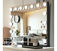 YU YUSING Hollywood Espejo Maquillaje con Luz 15 LED, 58x45 cm, 3 Modos Iluminación Regulables, Espejo Tocador, Puerto USB, Espejos de Mesa, 10x, Vanity Mirror para Tocador Dormitorio, Negro