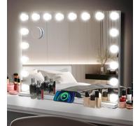 YU YUSING Hollywood Espejo Maquillaje con Luz 18 LED, 80 x 62,5 cm, 3 Modos Iluminación Regulables, Espejo Tocador, Espejos de Mesa, USB, Controles Táctiles, Vanity Mirror Tocador Dormitorio, Blanco