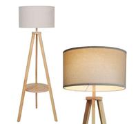 YU YUSING Lámpara de Pie con Estante 157 cm, Casquillo E27, Lámpara Salón Trípode para Dormitorio, Lampara de Lectura con Pantalla Lino Beige, para Salón Dormitorio Estudio Oficina (sin Bombilla)