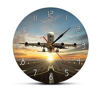 yuandd Reloj de Pared de avión Enorme, Relojes de Pared de diseño Moderno, Funciona con Pilas, avión Comercial de 12 Pulgadas, Toma de Pista, decoración del hogar