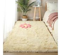 YUANWAN Alfombra Lavable 120 x 100 cm Antideslizante Resistente Alfombras de Pelo Largo Modernas Alfombra Rectangular para Salon Habitacion Exterior Pasillo, Color Crema