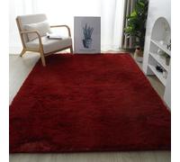 YUANWAN Alfombra Moderna 150 x 200 cm Lavable y Antideslizante Alfombras Suaves de Pelo Largo Alfombra Shaggy Pelo para Salon Habitacion Exterior Pasillo, Vino Tinto