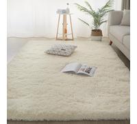 YUANWAN Alfombra Moderna 160 x 180 cm Antideslizante Resistente Alfombra Esponjosa de Cama Washable Anti-Slip Carpet para Interiores Estar Habitación, Color Crema