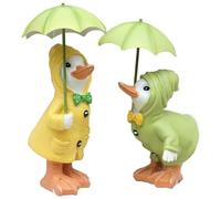 Yuattory 2 Estatuas de Patos de JardíN, 1 Par de Patitos Lindos con Paraguas, Adorno de Resina para JardíN, Pato de JardíN, DecoracióN Al Aire Libre