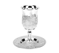YUEHISY Juego de Tazas Kiddush de Aleación de Zinc, Copa y Plato de Vino con Tallo Vintage para Festivales de Bodas, Copa de Vino Ceremonial Hecha a Mano para Reuniones Navideñas, Elegante Recuerdo